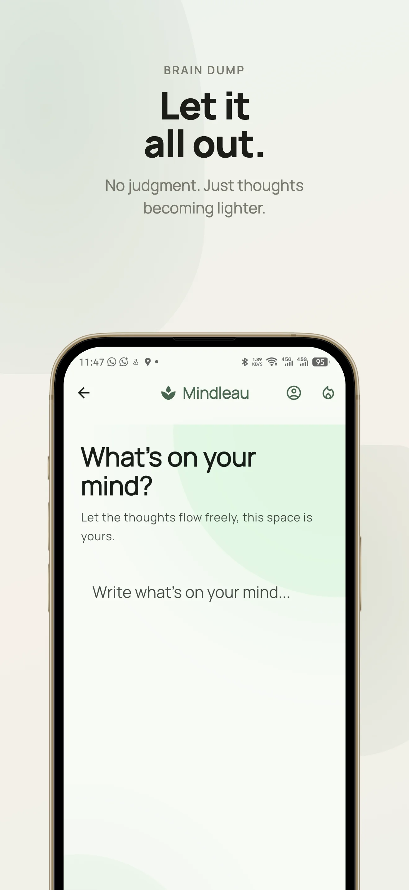 Brain Dump screen — distraction-free writing